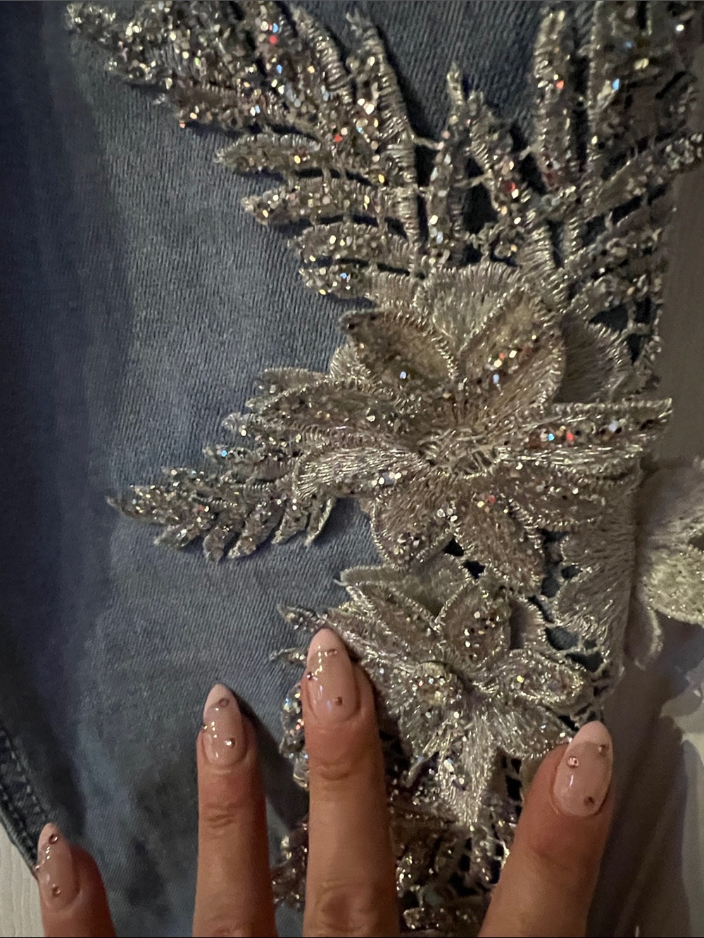 VENUS Light Blue Skinny Jeans with Silver Floral Appliqués - Picture 5 of 7
